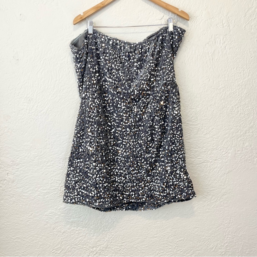 Pretty Little Thing Dress Gray Velour Velvet Sequin Party Plus 20 - Picture 8 of 8